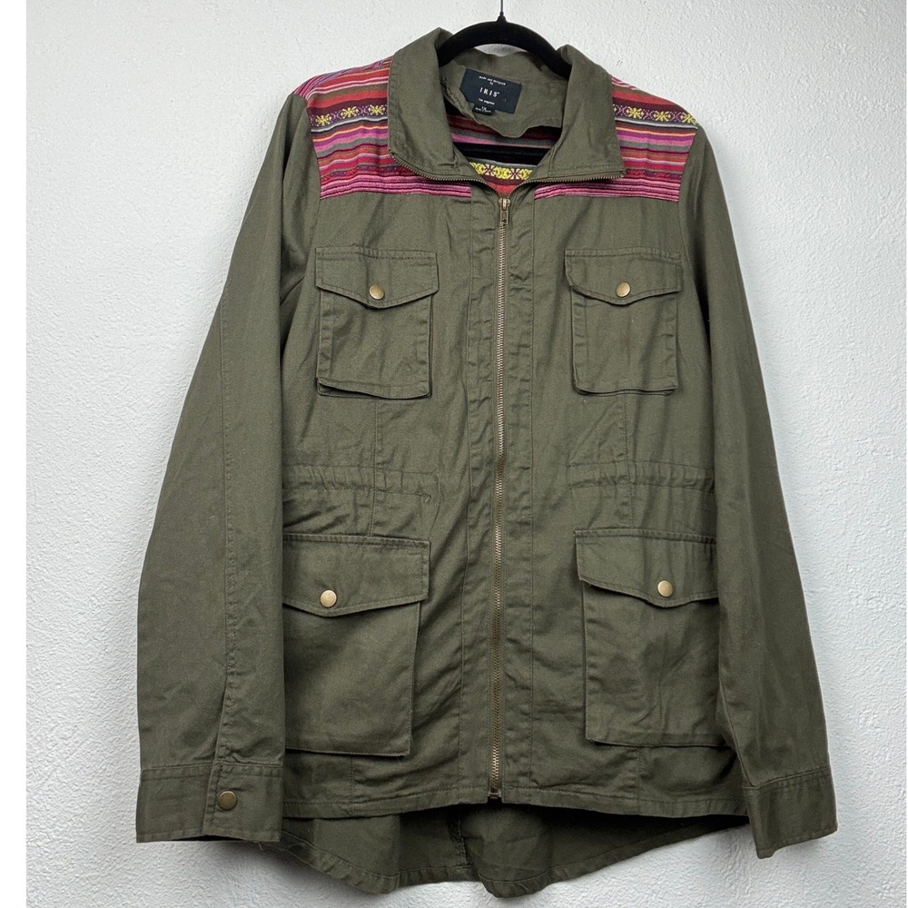 IRIS Olive Green Utility Jacket - 1X- Embroidered RAJ1706PL Boho Utility Western